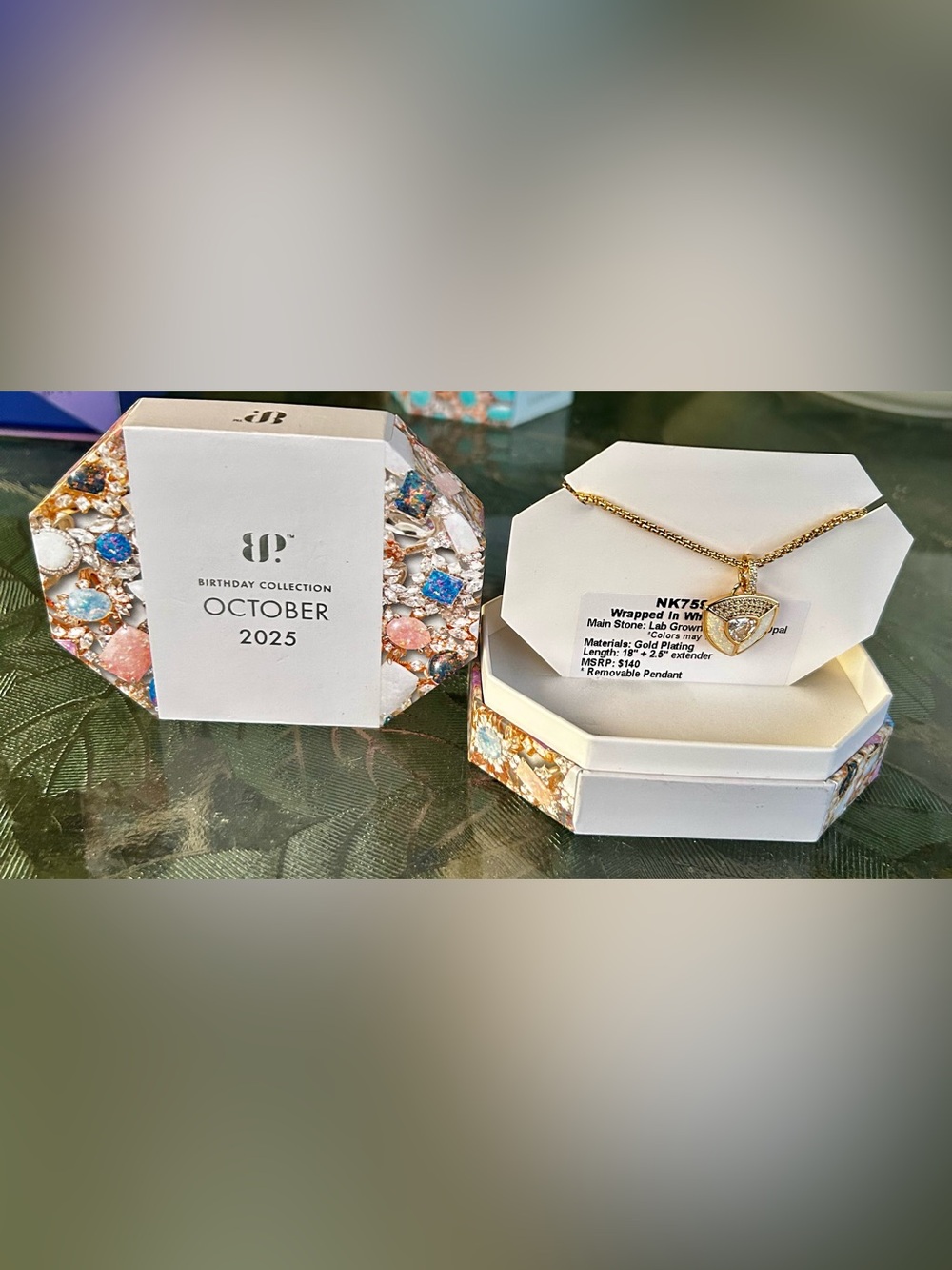 Bomb Party 2025 October Gold Necklace with Milky White Opal Pendant